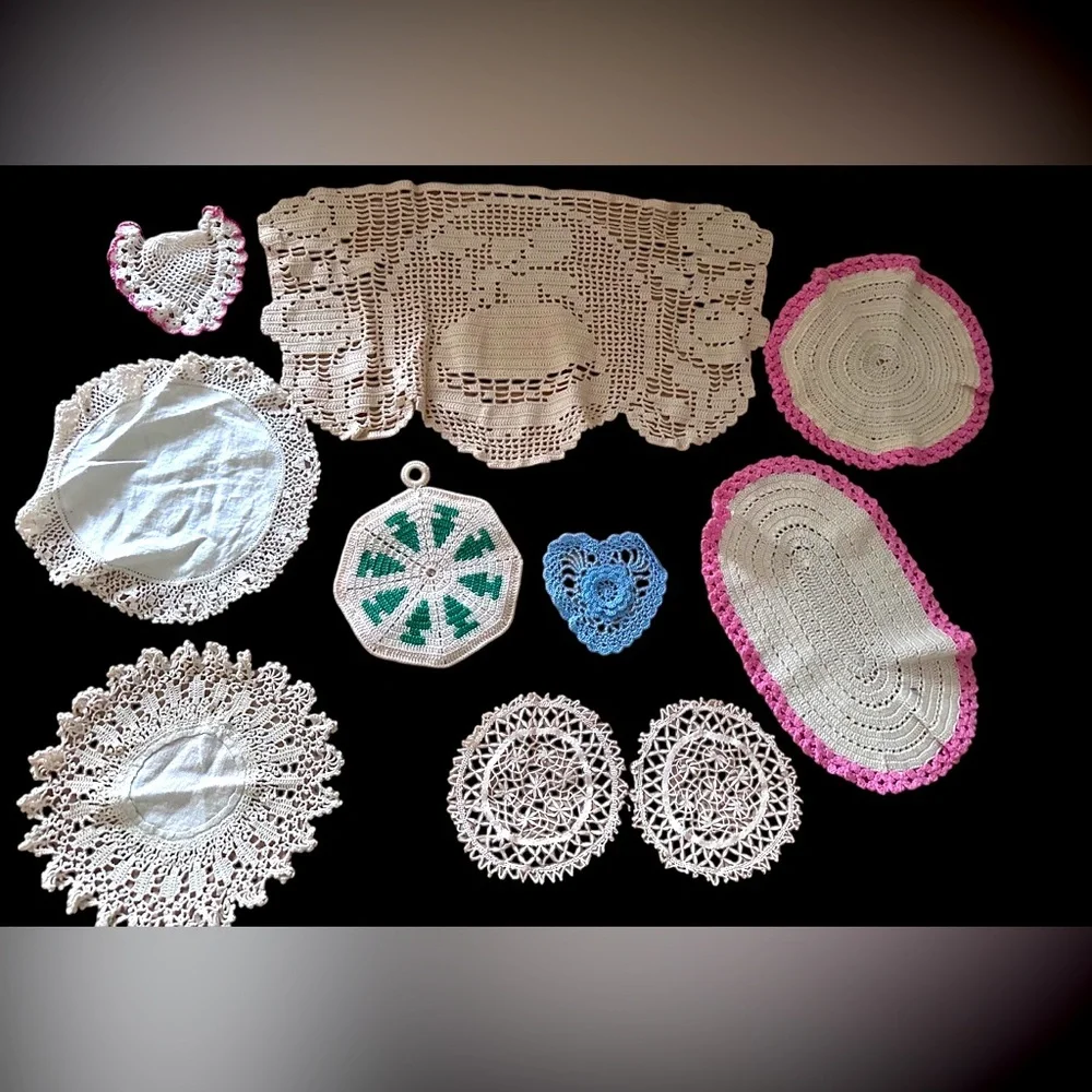 Handmade Crochet Doilies etc lot of 10 Vintage